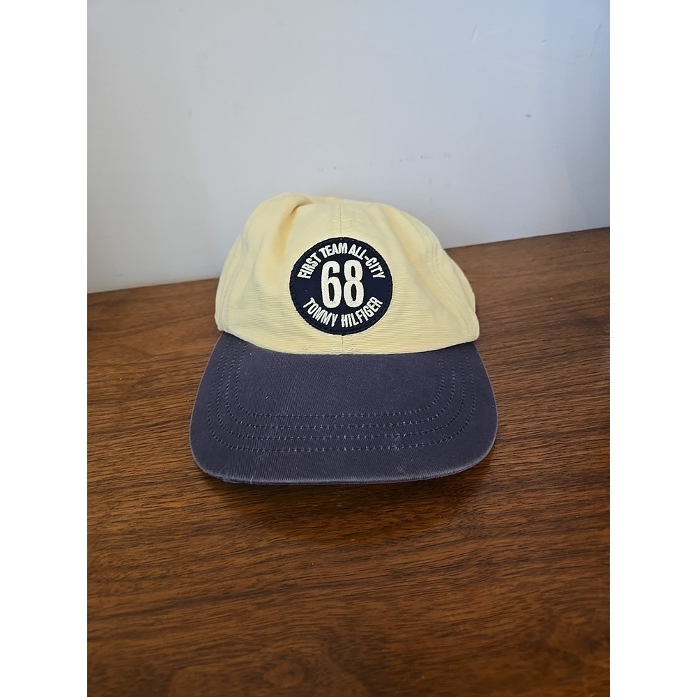 Vintage Y2K Tommy Hilfiger Mens Yellow Baseball Cap First Team All City 68 Hat